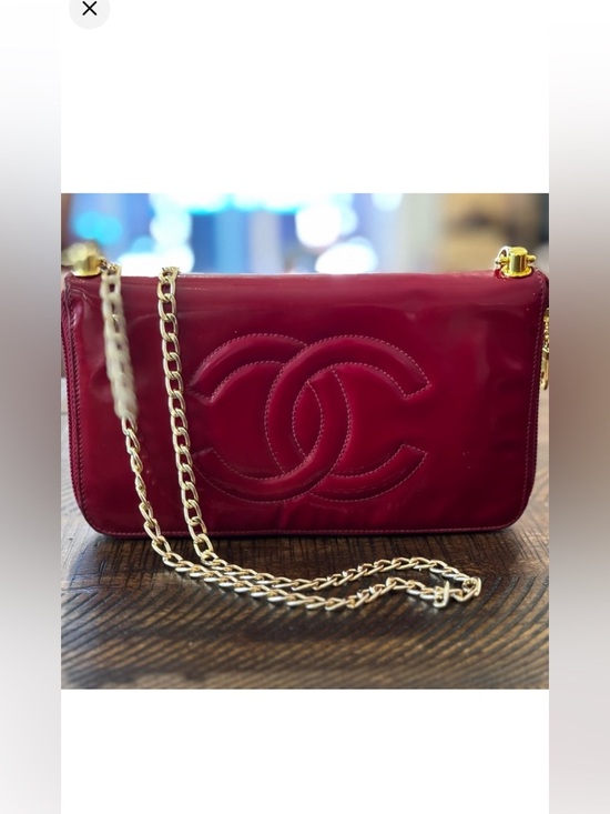 CHANEL CC Logo Patent Leather Zip Around Long Wallet Red vintage converted - Picture 3 of 16